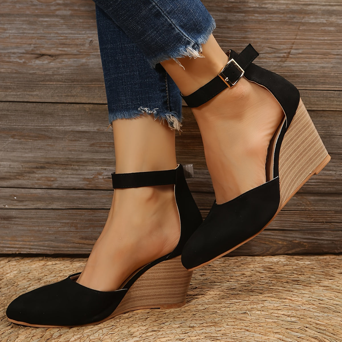 Women's D'Orsay Wedge Heels Pointed Toe Ankle Strap Platform High Heels