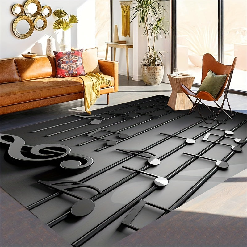3D Musical Note Rug Non-Slip Lightweight Machine Washable Polyester for Living Room Bedroom Entrance