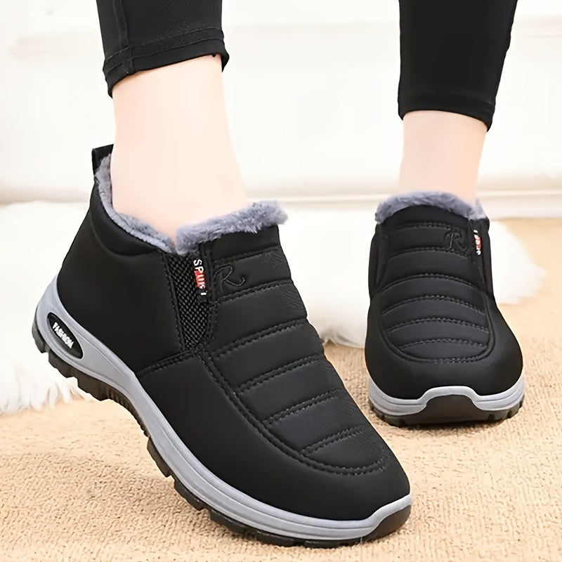 Women's Winter Snow Boots Fleece-Lined Slip-On Solid Color Rubber Sole
