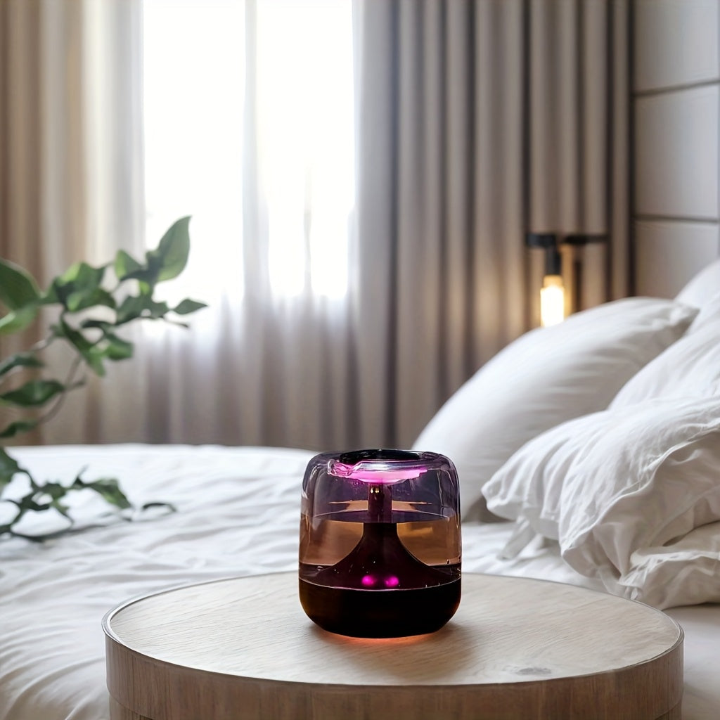 Transparent USB Humidifier with 7-Color Night Light, Silent Mist for Bedroom Office