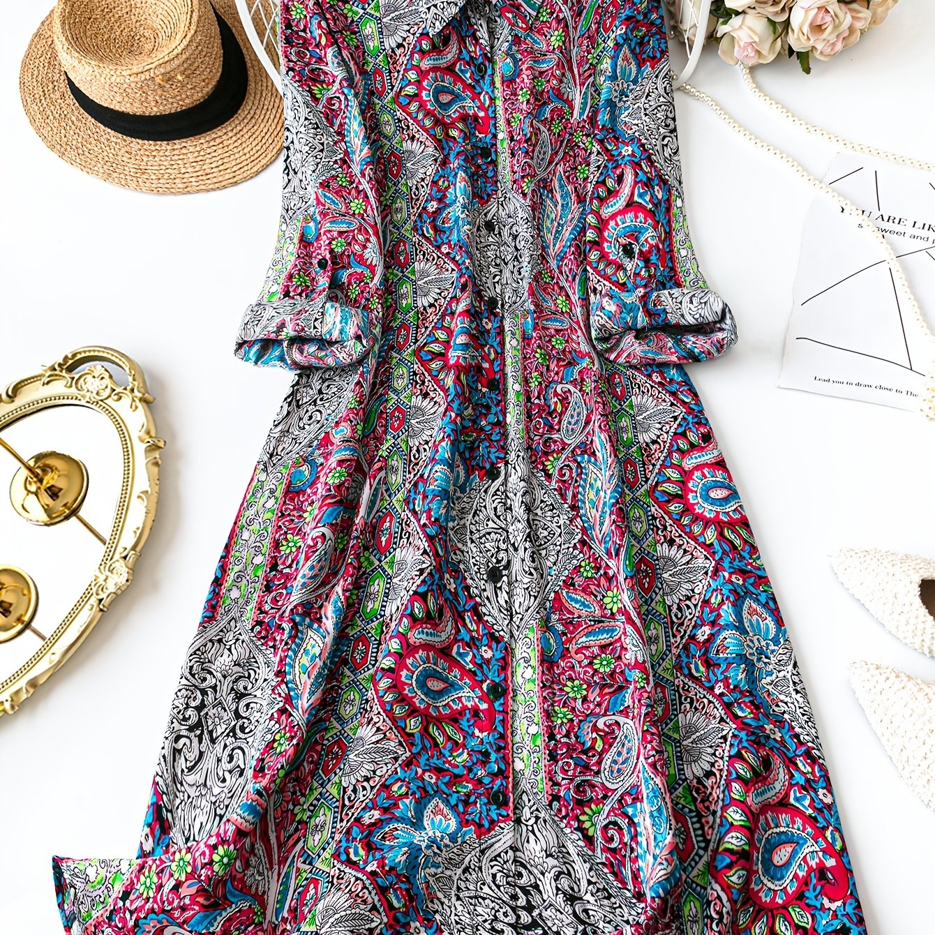 Plus Size Floral Blouse for Women Long Sleeve Button Collar Spring Fall Polyester Stretch