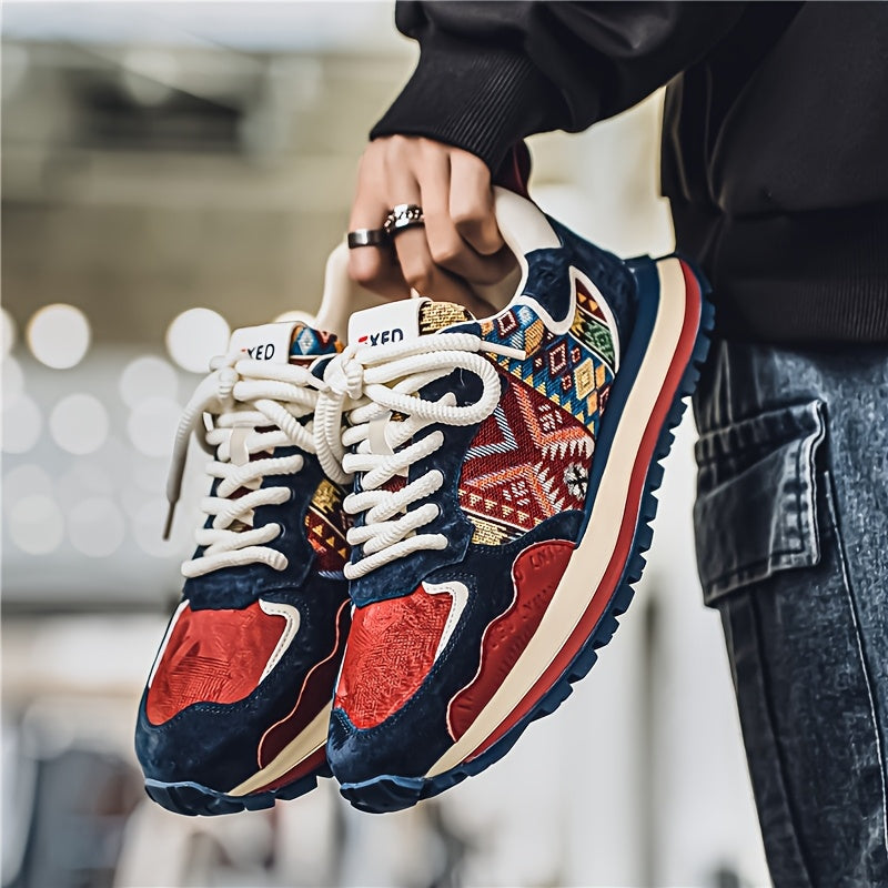 Men's Vintage Fashion Sneakers Geometric Plaid Random Pattern Lace-Up Outdoor Casual All-Season