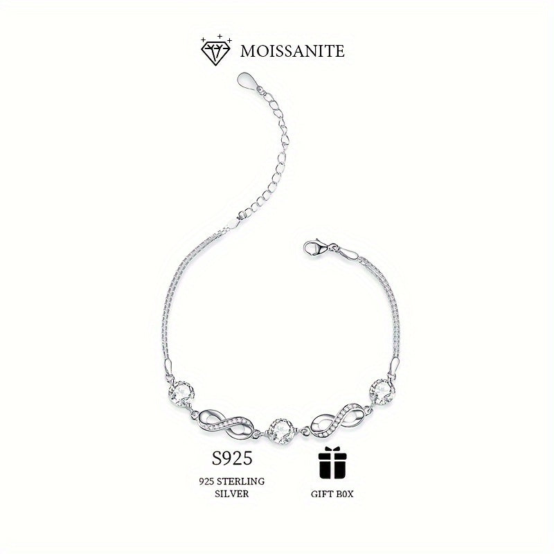 Sterling Silver Moissanite Infinity Link Bracelet for Women 3ct Hypoallergenic Jewelry