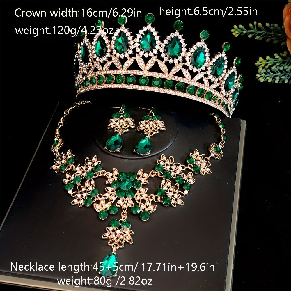 Bridal Jewelry Set Rhinestone Crown Necklace Earrings Wedding Prom Formal