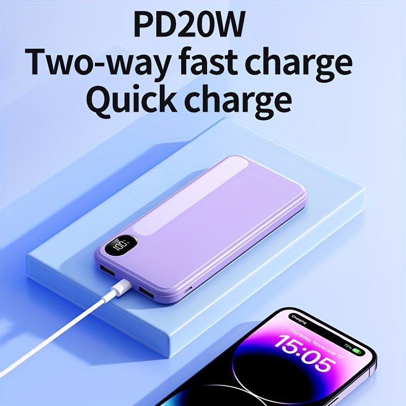 Banco de energía de 10000mAh con carga rápida de 22.5W, doble salida USB, pantalla LED, compacto y portátil para emergencias al aire libre