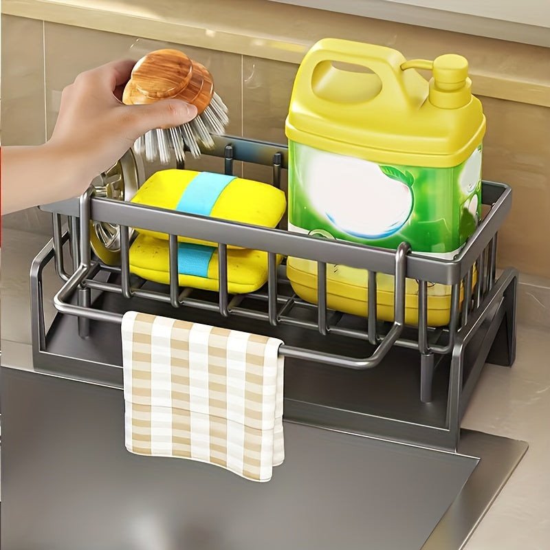 Metal Kitchen Sink Organizer with Drainage Basket and Cup Holder