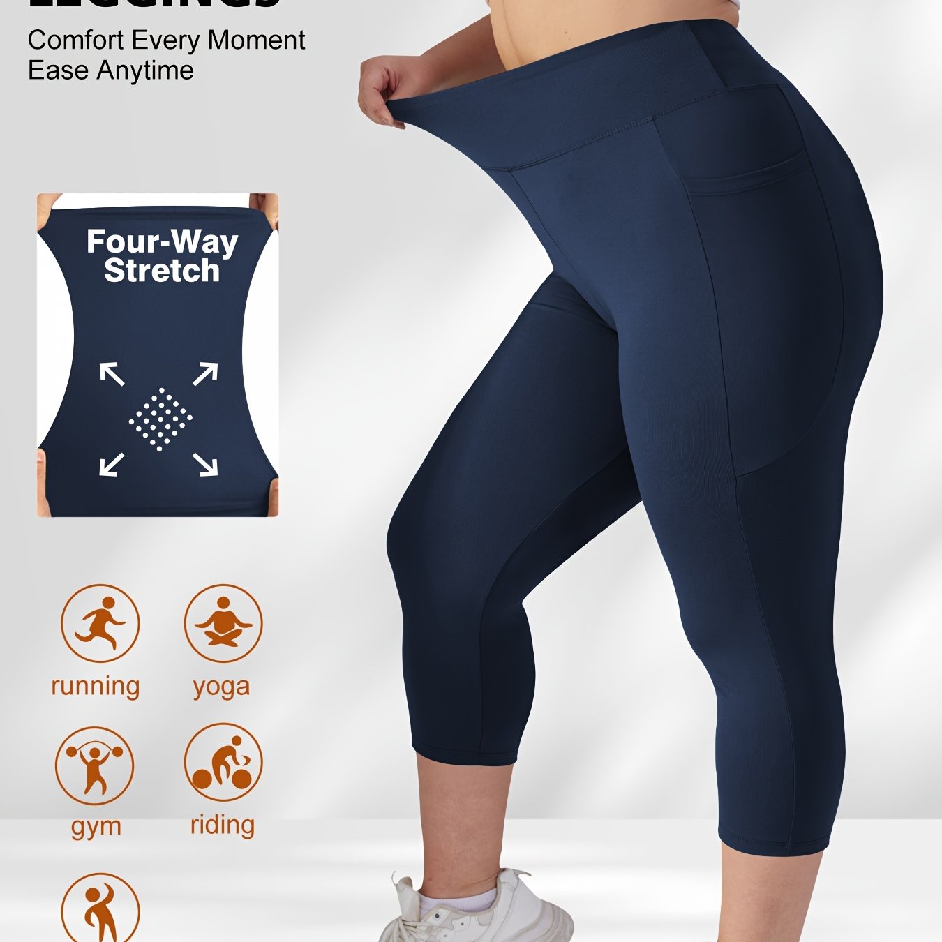 Plus Size Women's High-Waisted Leggings with Pockets Stretchy Breathable