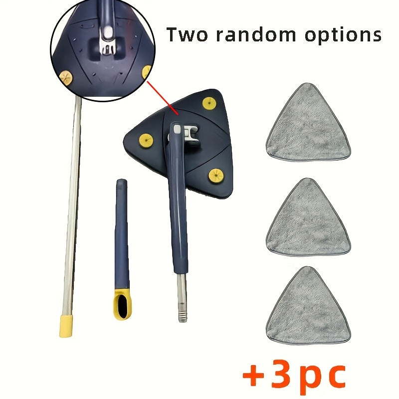 Triangle Spin Mop with Built-In Scraper Compact Blue Yellow Ergonomic