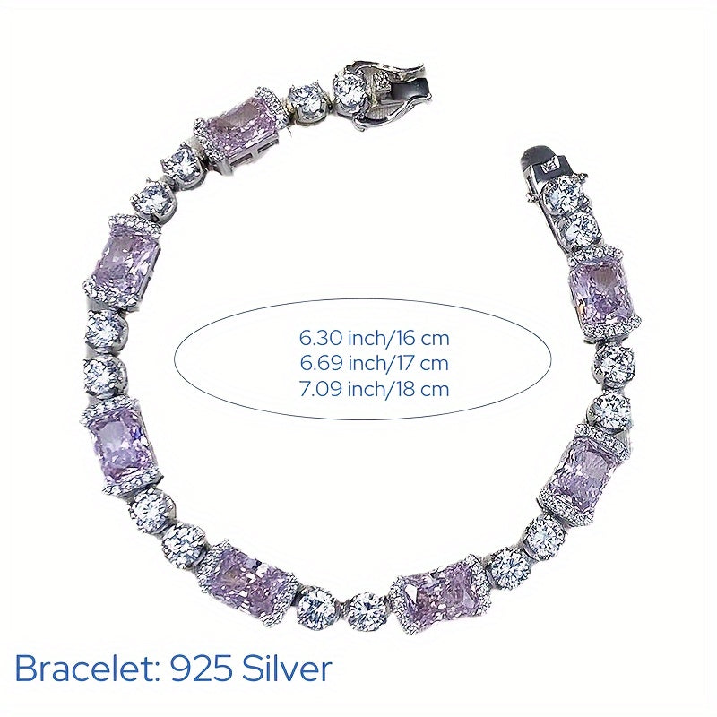 Sterling Silver Bracelet with Pink Cubic Zirconia for Women and October Birthdays