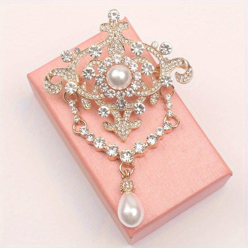 Elegant European Courtly Style Pearl Brooch with Water Opal Embellishments