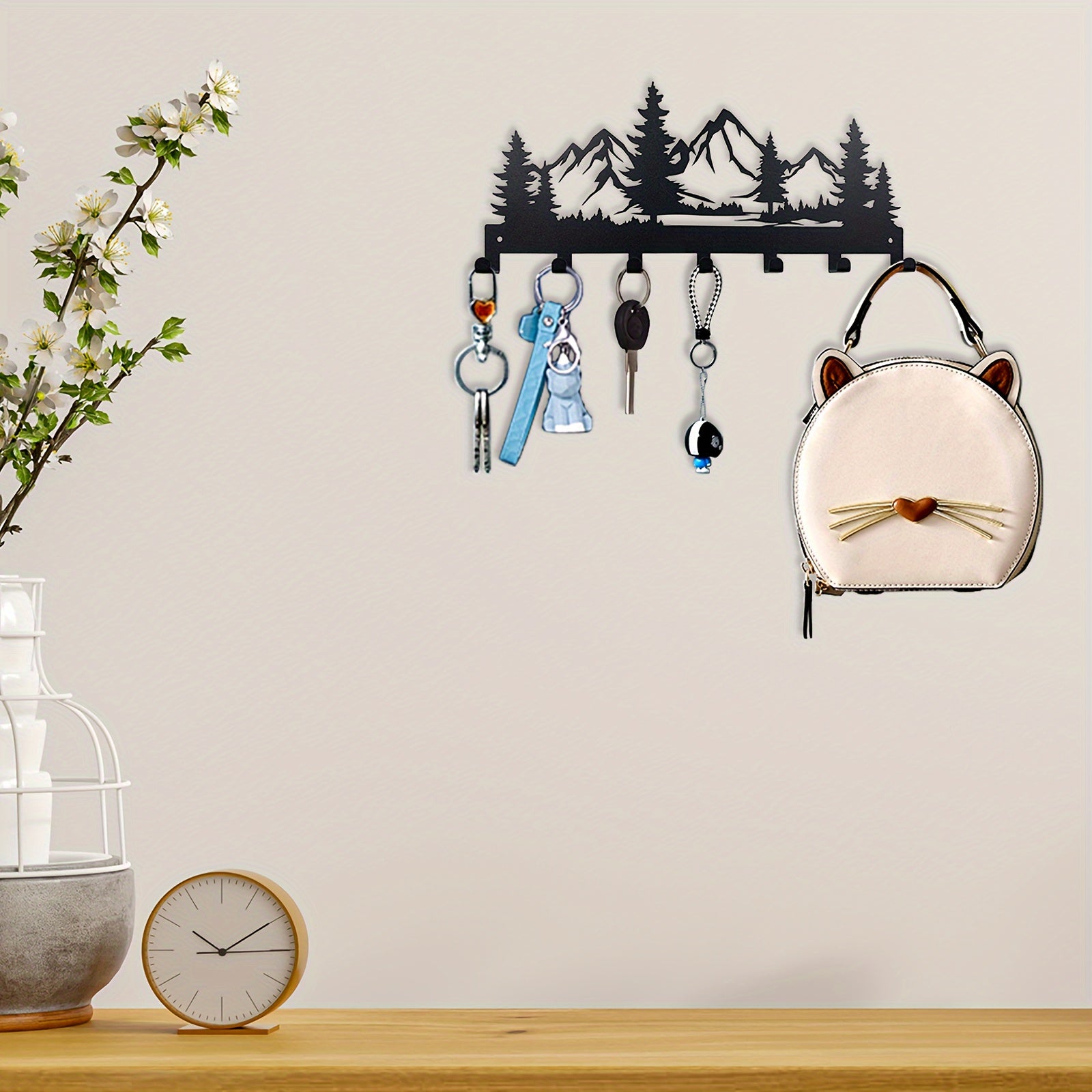 Metal Key Hook Rack for Entryway and Bathroom Organization with 5 Hooks