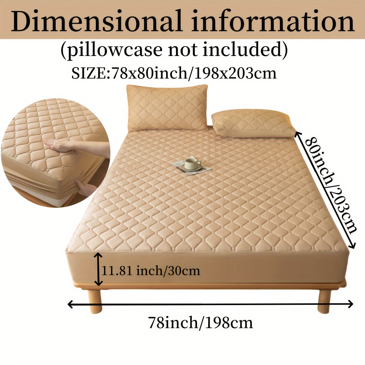 Suv o'tkazmaydigan, shovqinsiz, emboss qilingan yostiq qoplami, to'shakka mos keladigan, 29.97 sm chuqurlikdagi, yuviladigan, chang o'tkazmaydigan