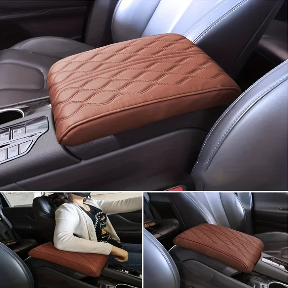Unisex PU Leather Car Armrest Cushion with Memory Foam Black Quilted
