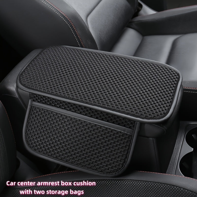 Car Interior Armrest Pad Ice Silk Fabric Storage Space Universal Fit