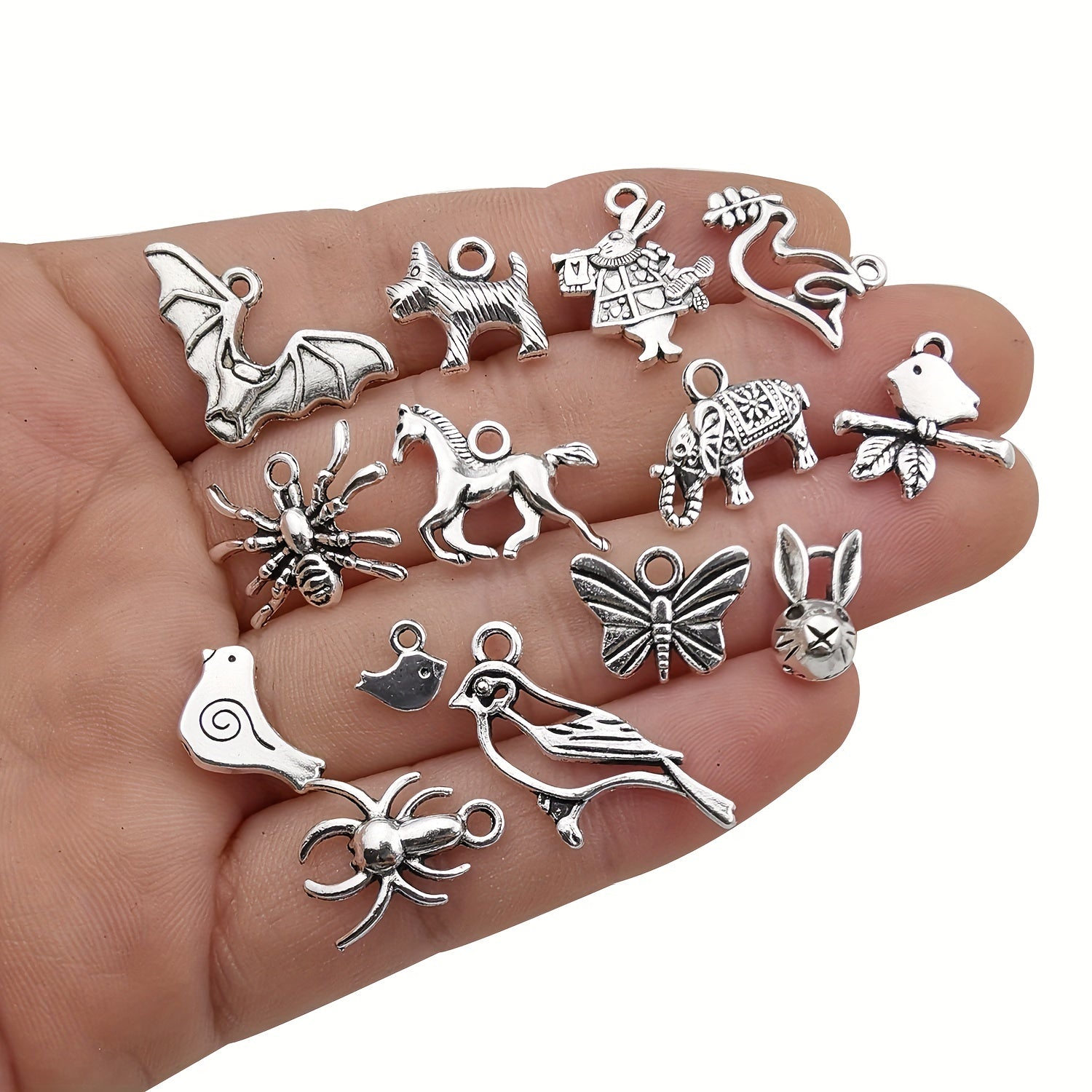 Set of 200 Antique Silver Alloy Charms for Jewelry Making Necklace Bracelet Keychain