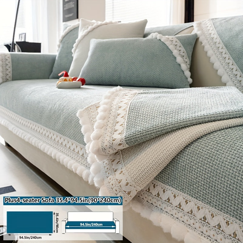 Boho Style Sofa Cover Pet-Friendly Machine Washable Short Plush Anti-Slip Fits Armchair to Sectional