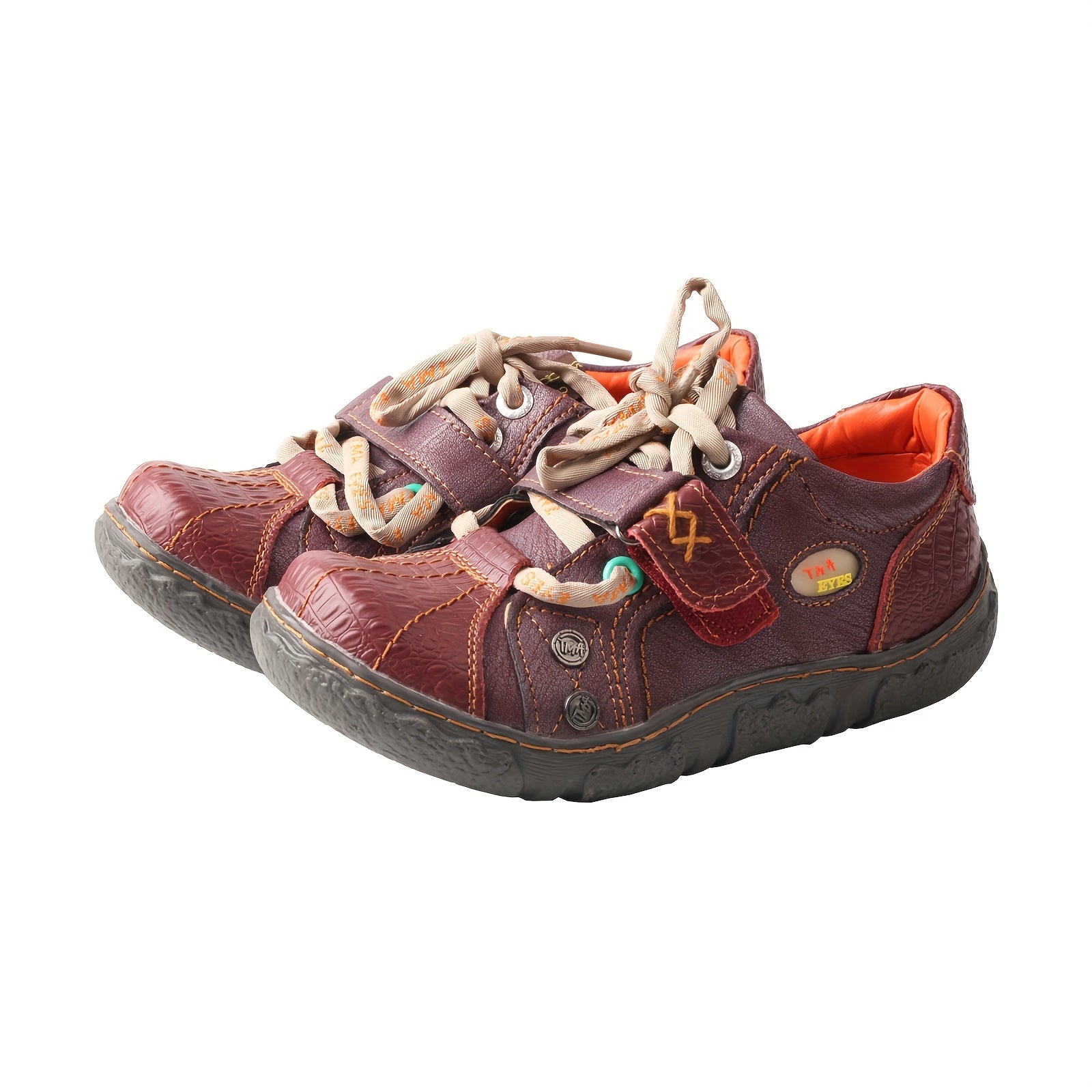 Women's Retro Lace-Up Sneakers Casual Breathable Slip-Resistant Black and Orange