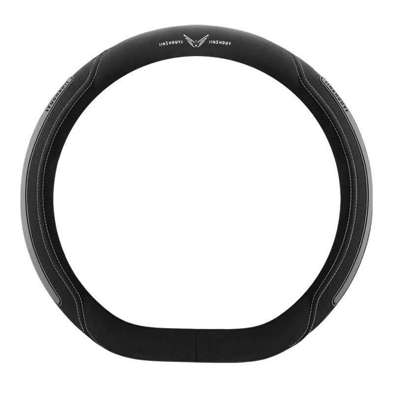Universal Leather Steering Wheel Cover Black with Blue Accents for Cars