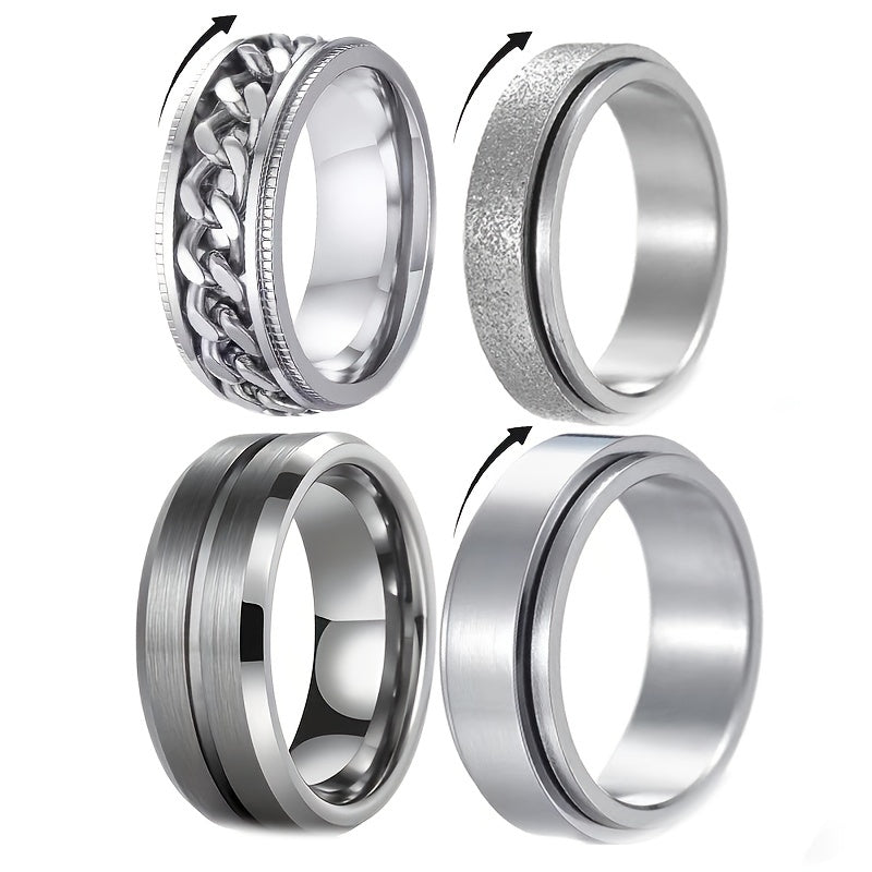 Erkaklar uchun qora aylanadigan uzuklar, kamtarin zamonaviy zargarlik buyumlari, konkav chiziqlarga ega