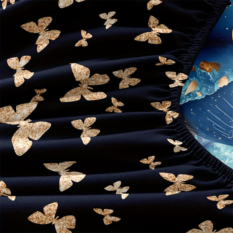 Conjunto de ropa de cama floral de 3 piezas de poliéster para todas las estaciones con fundas de almohada y colcha