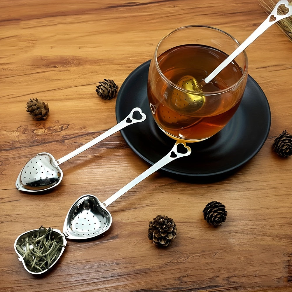 Infusor de té de acero inoxidable en forma de corazón, filtro de malla para té, cucharilla para infusionar té