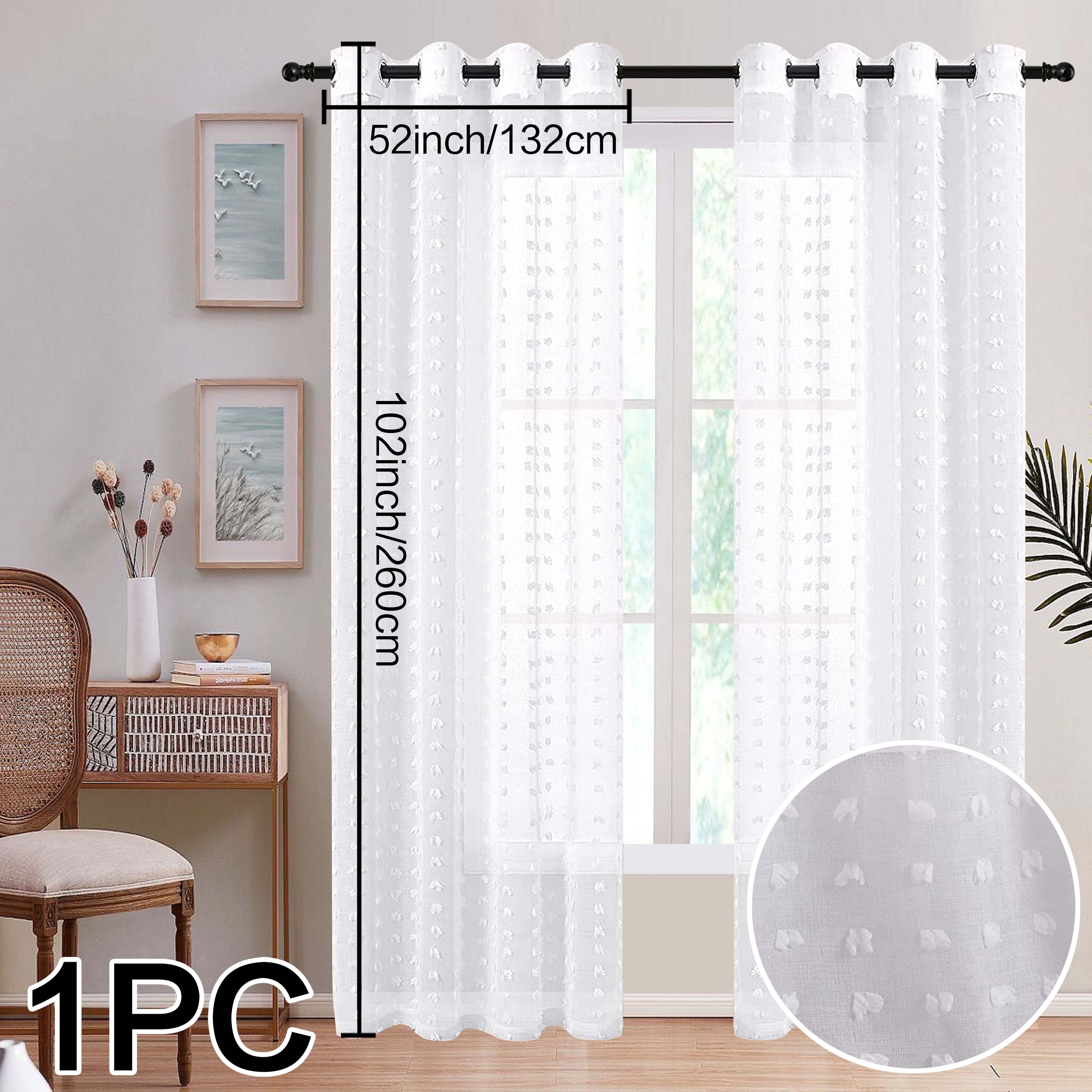 White Sheer Curtain with Grommet Top and Pom Pom Tufting 213cm for Bedroom Living Room Office