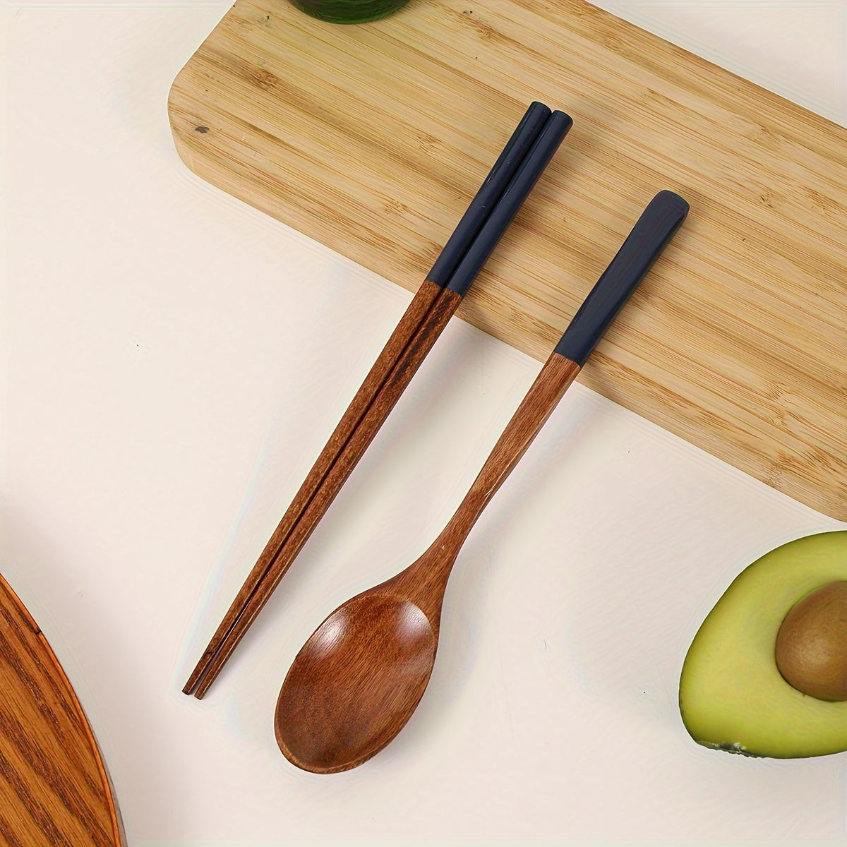 Colorful Wooden Utensil Set for Camping Travel and Home Use Including Spoon and Chopsticks