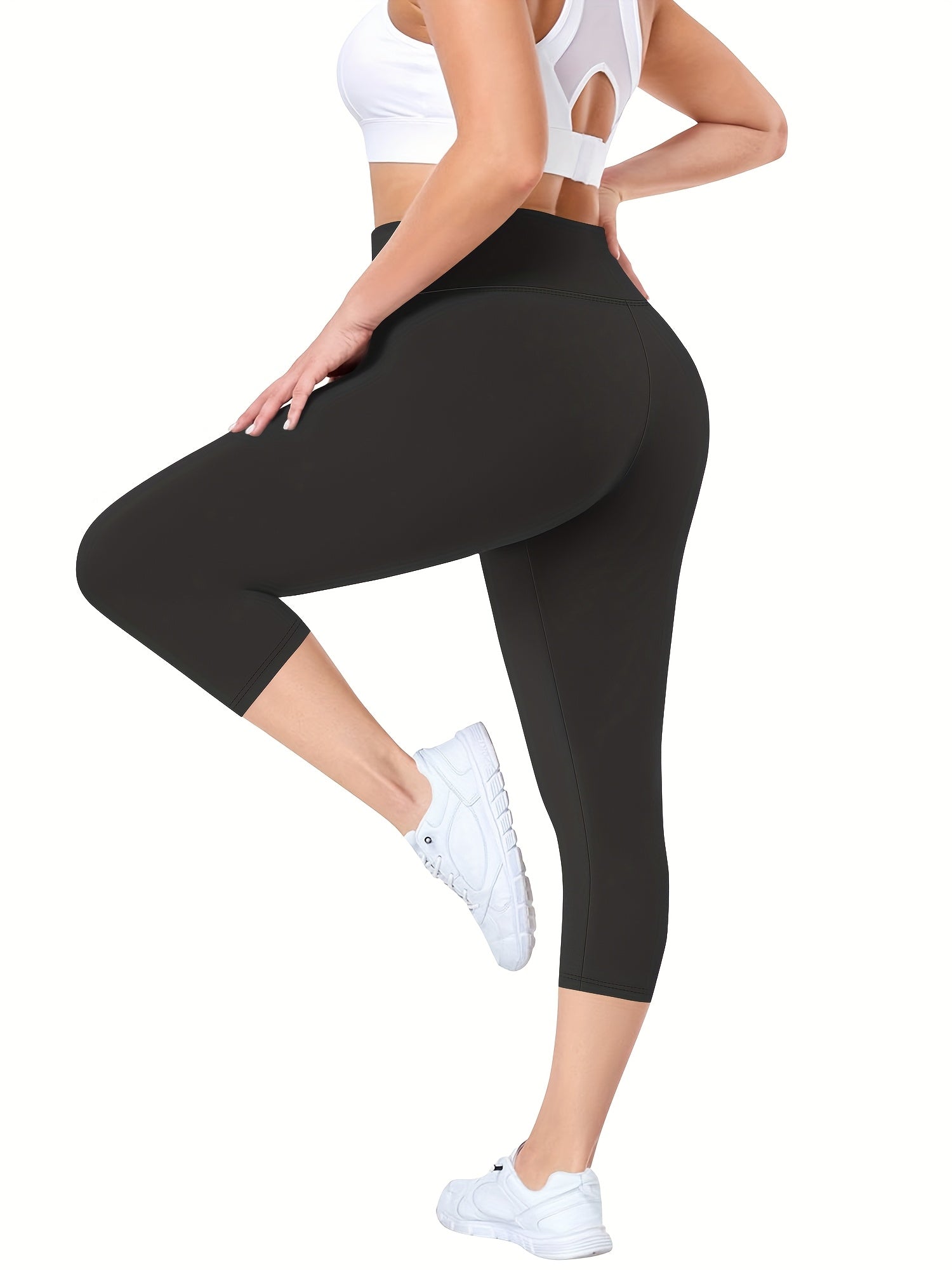 Women's Plus-Size High Waist 7-Inch Capri Leggings Breathable Stretchy Leopard Print