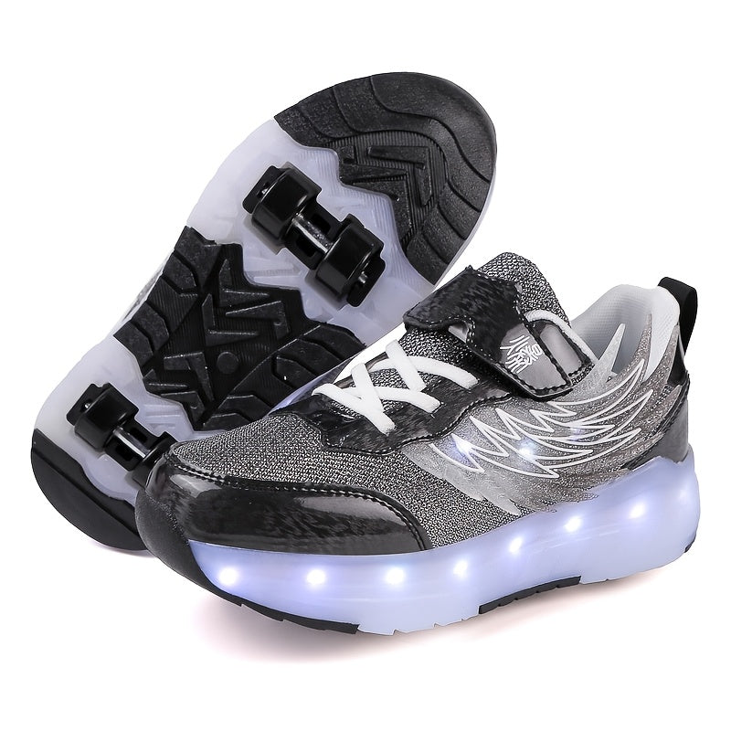Kids Light-Up Skateboarding Sneakers with USB Charging Breathable Mesh for Outdoor Sports