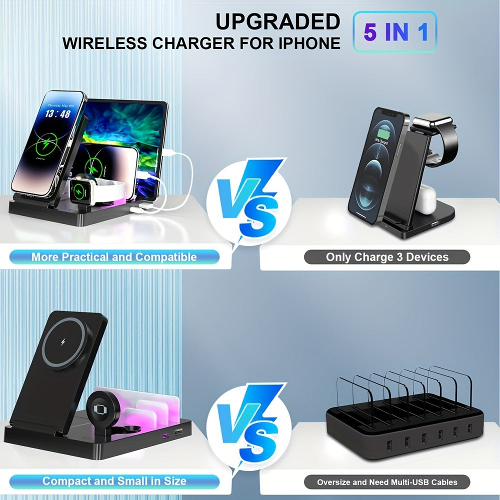 iPhone iPad Apple Watch AirPods Pro uchun 5-in-1 tezkor simsiz quvvatlantirish stantsiyasi