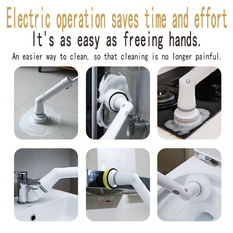 Hojatxona tozalash to'plami Elektrik aylantiruvchi tozalash cho'tkasi, qayta zaryadlanadigan, simsiz, 6 ta cho'tka boshli