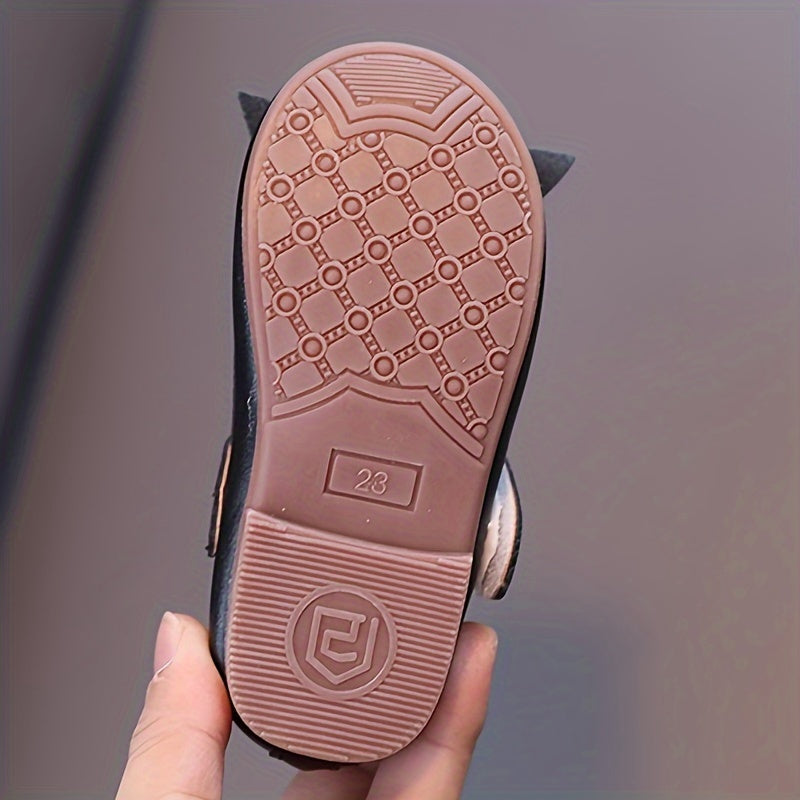 Qizlar uchun bow bezakli yumshoq taglikli Mary Jane tekis poyabzal, sirg'almas malika poyabzallari.