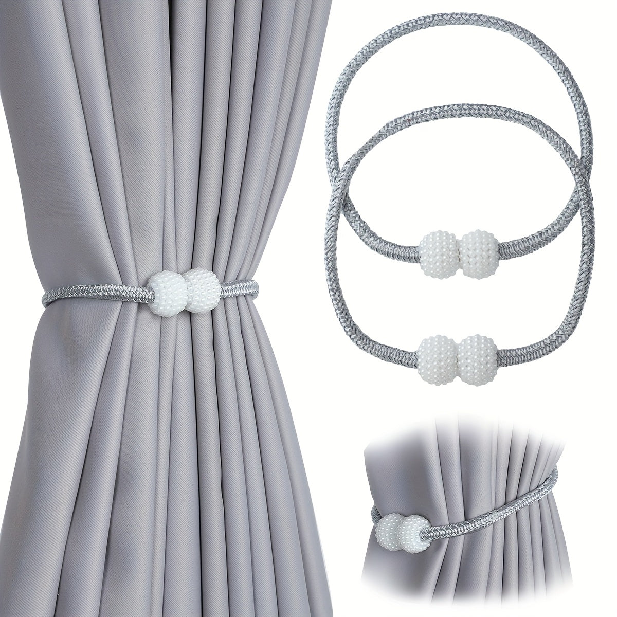 Set of 2 Magnetic Curtain Tiebacks for Home Office Window Drapes