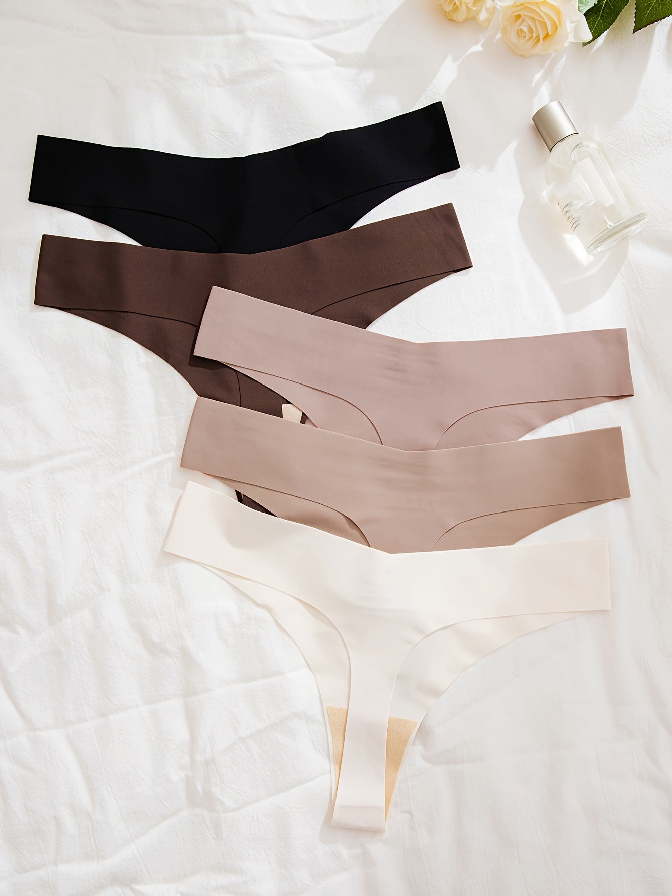 Pack of 5 Seamless Solid Women's Thongs Breathable Comfortable Underwear