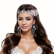 Bridal Hair Accessory Set Headband and Earrings with White Flowers and Rhinestones