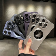 Ultra-Thin Frosted Phone Case with Built-In Lens Protection for iPhone 12 to 16 Pro Max