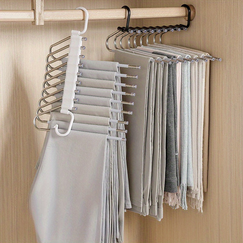 Stainless Steel Multi-Functional Trouser Hanger with Foldable Layers for Wardrobe Storage