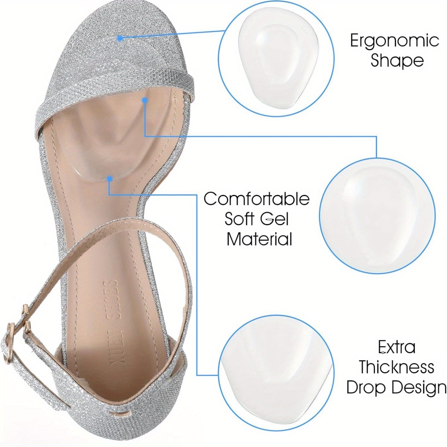 Women Reusable Gel Heel Pads 10-Pack with Arch Support Non-Slip Breathable