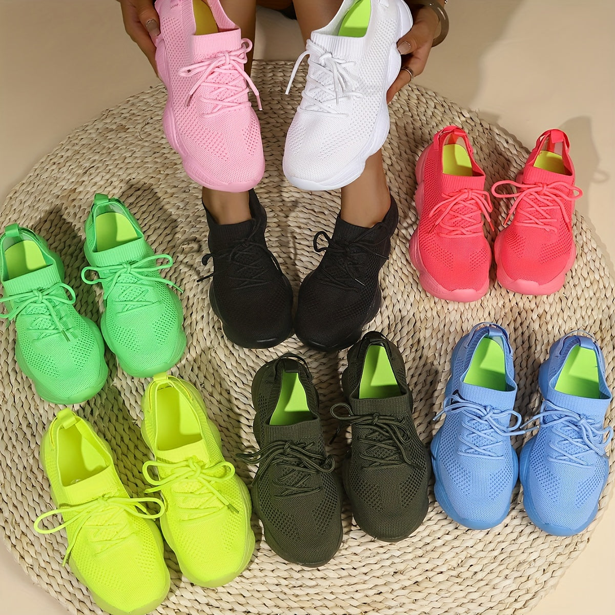 Women's Solid Color Platform Sneakers, Breathable Casual Running Shoes