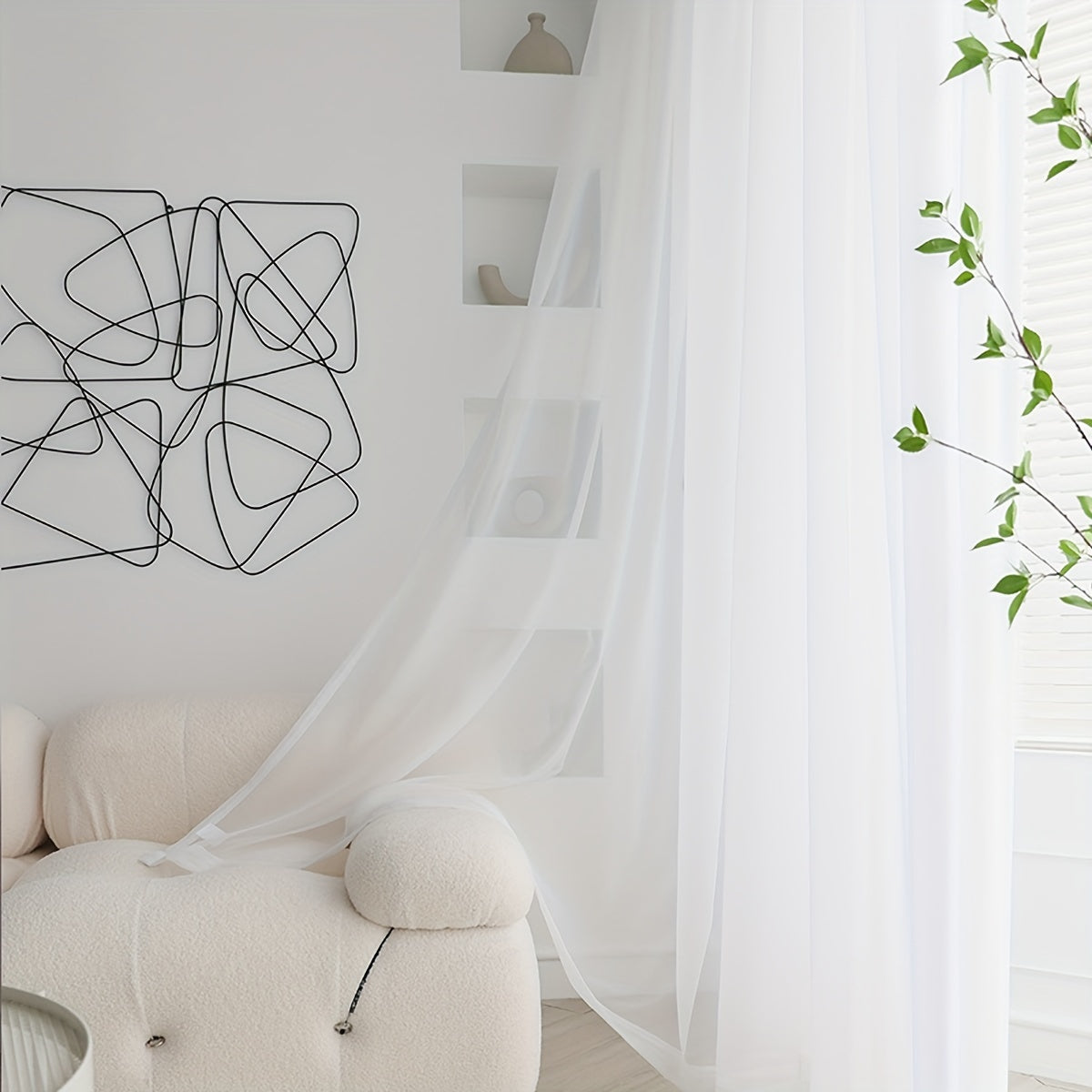 White Sheer Curtain with Rod Pocket for Living Room Bedroom Office