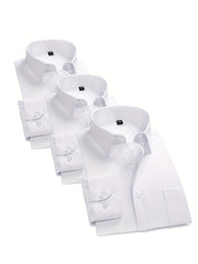 Camisa de manga larga de color sólido para hombre, de mezcla de algodón, con bolsillos