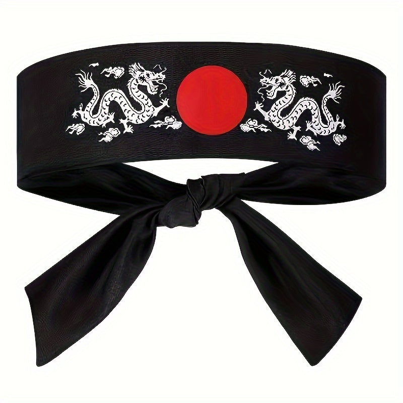 Hachimaki Headband Japanese Samurai Sushi Chef Breathable Knit Black Red Sun
