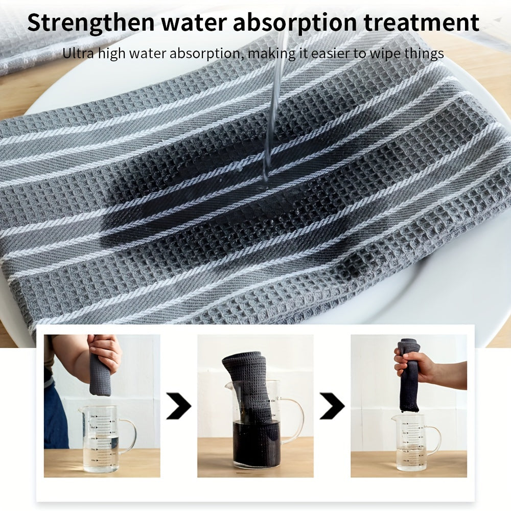 Set of 3 Grey Waffle Weave Kitchen Towels 45x65 cm for Drying Dishes and Hands