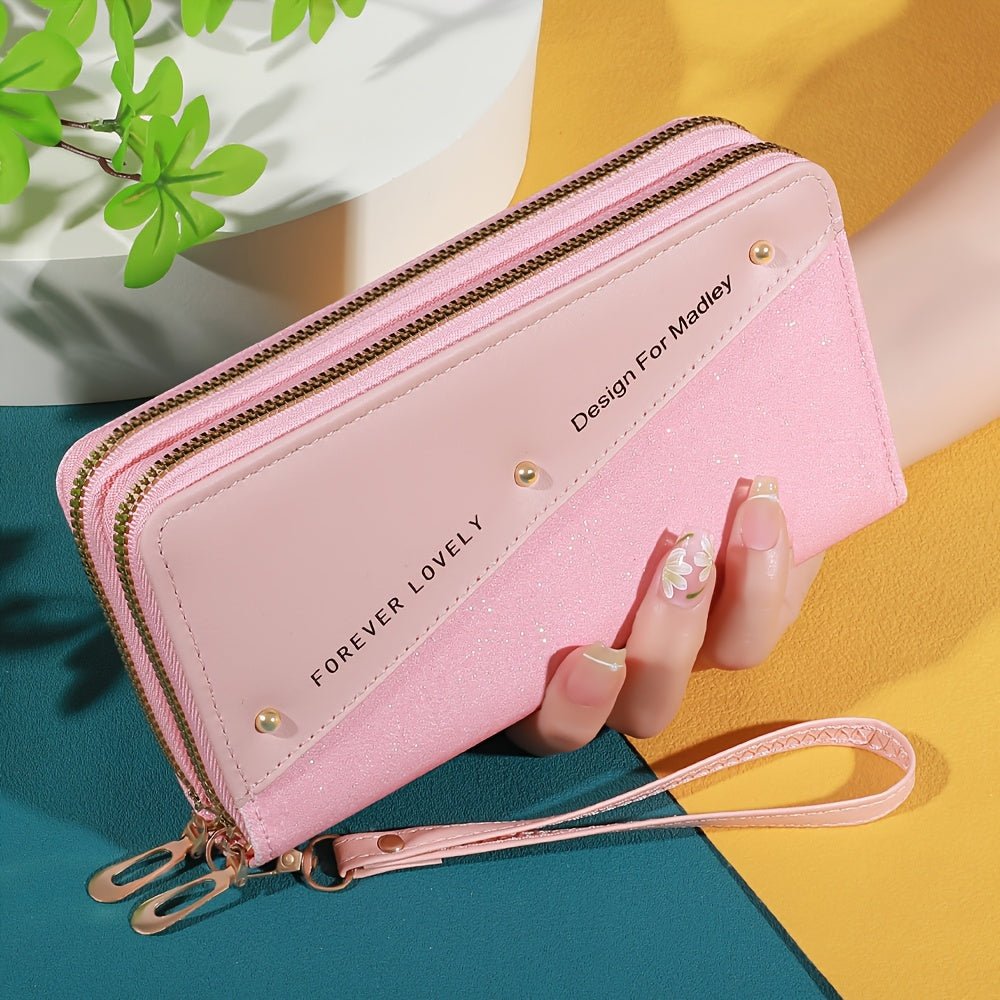 Длинный кошелек с цветными блоками, клатч с пайетками и слотами для карт для женщин