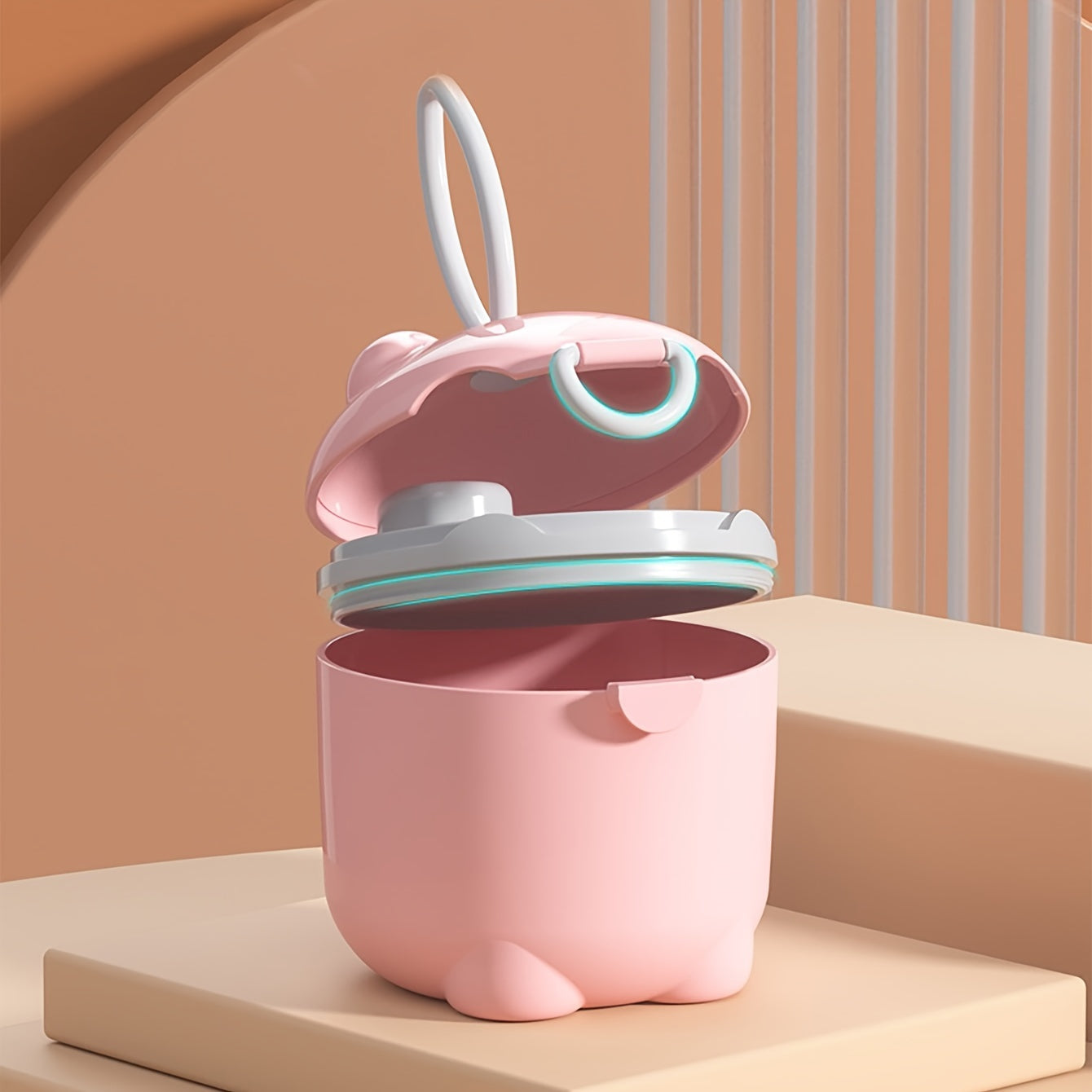 Large Cartoon Portable Milk Powder Container with Spoon for Kids Green Pink