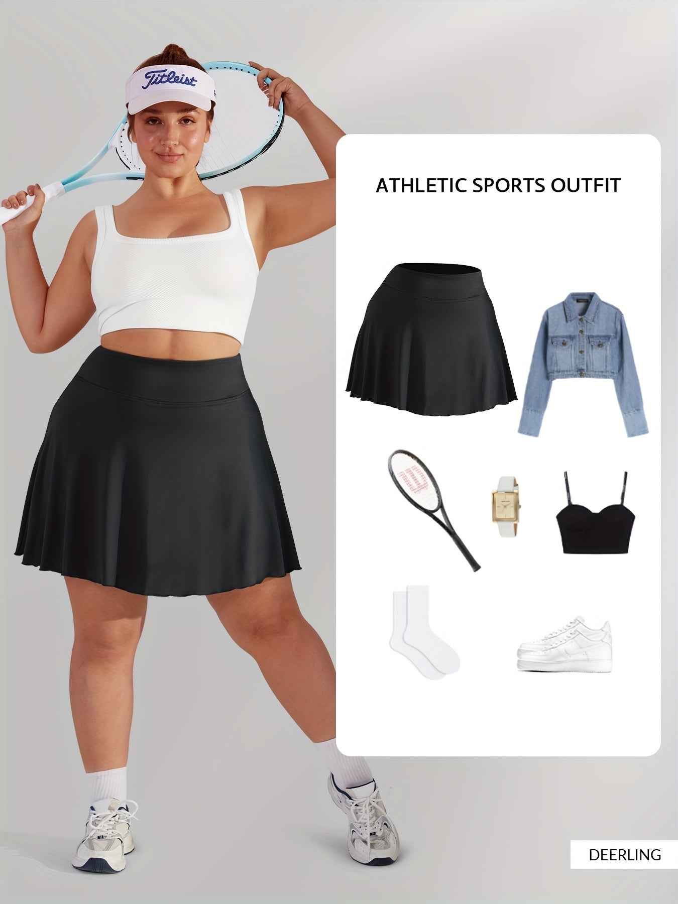 Plus Size Sports Skirt with Pockets High Stretch Polyester Flared Summer Tennis Skirt
