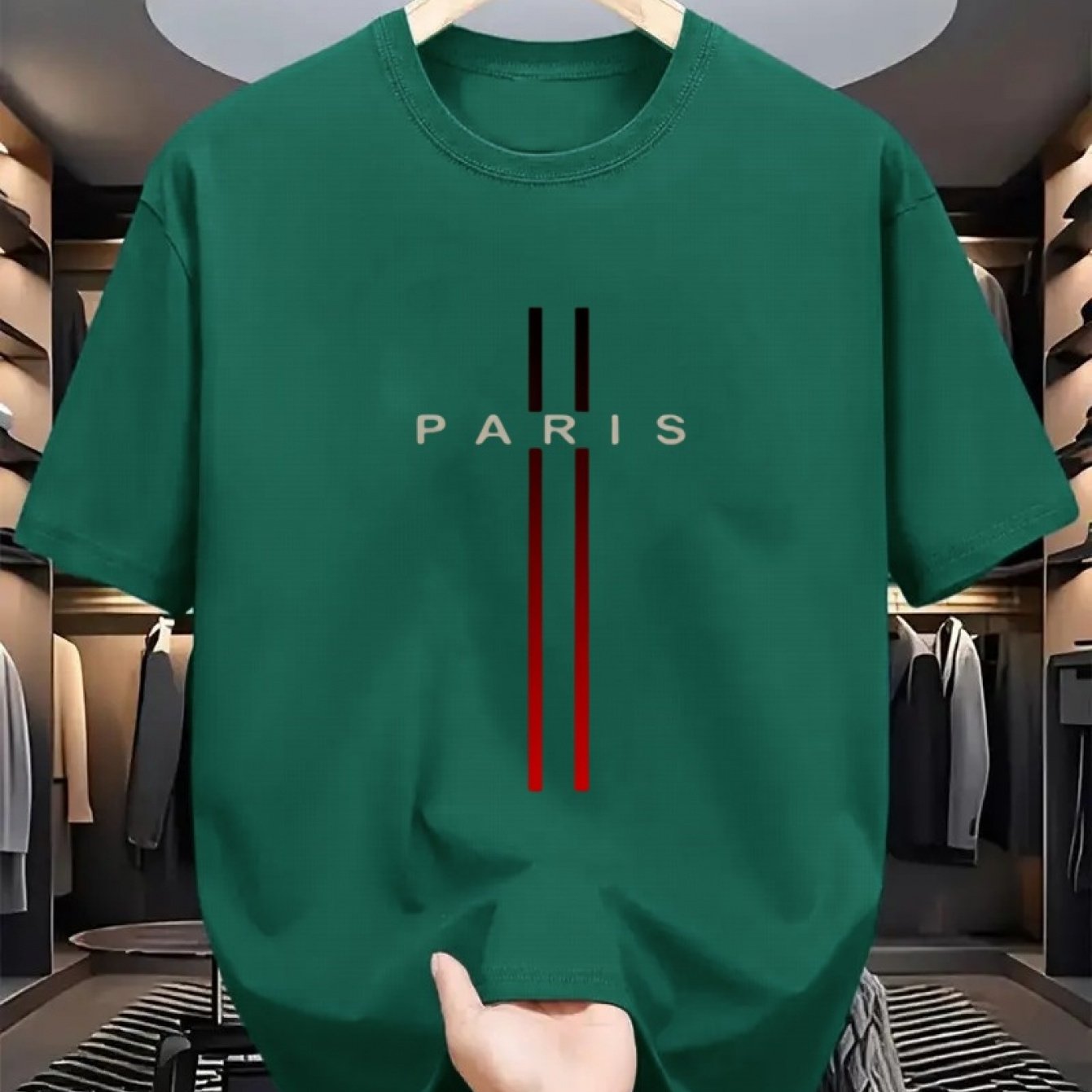 Men's Cotton Short Sleeve Crew Neck T-Shirt with Paris Print for Summer Outdoor Activities