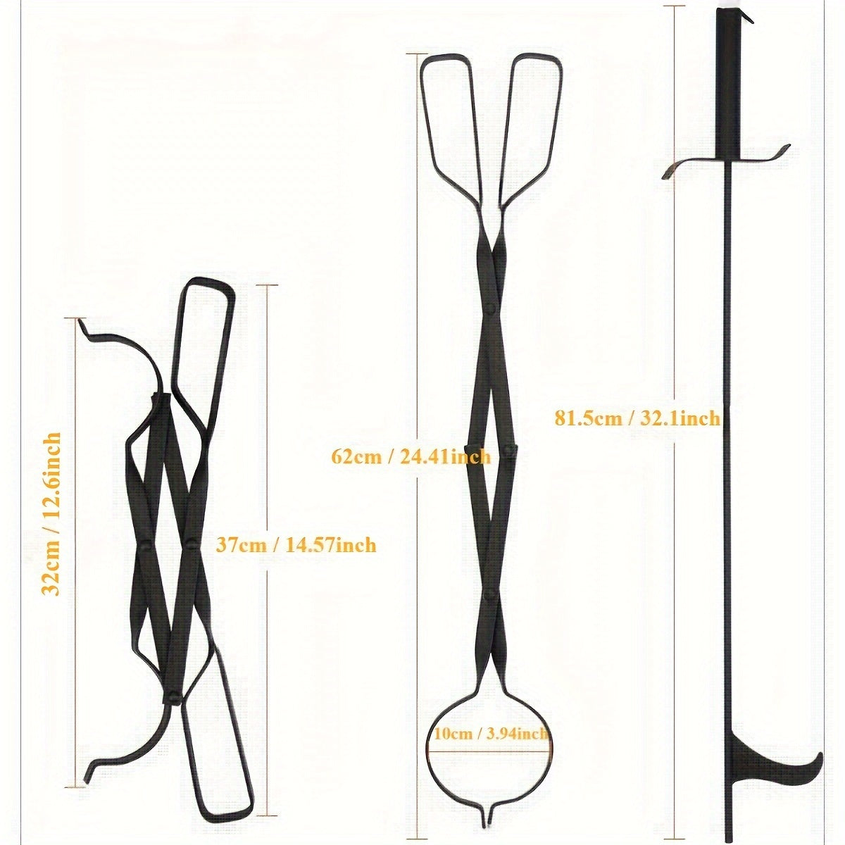 Collapsible Fireplace Poker Set 2 Pieces Rustproof Black Indoor Outdoor Use