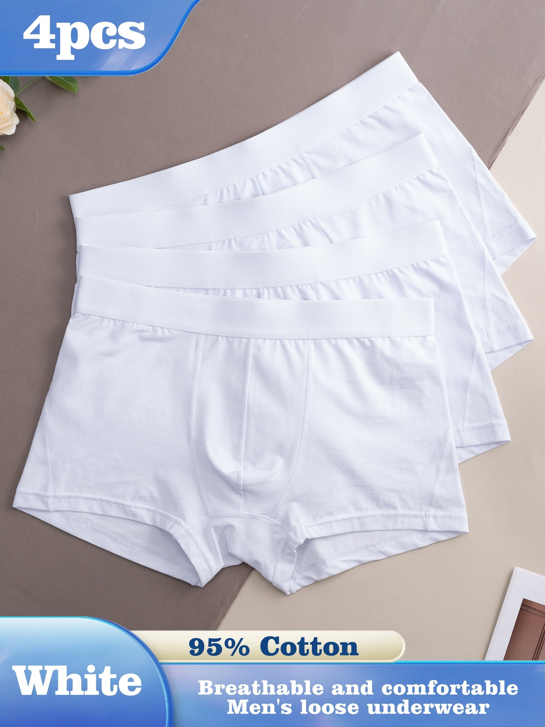 Men's Cotton Boxer Briefs 95% Cotton 5% Spandex Solid Color Knit Fabric Comfortable Fit Daily Casual Wear