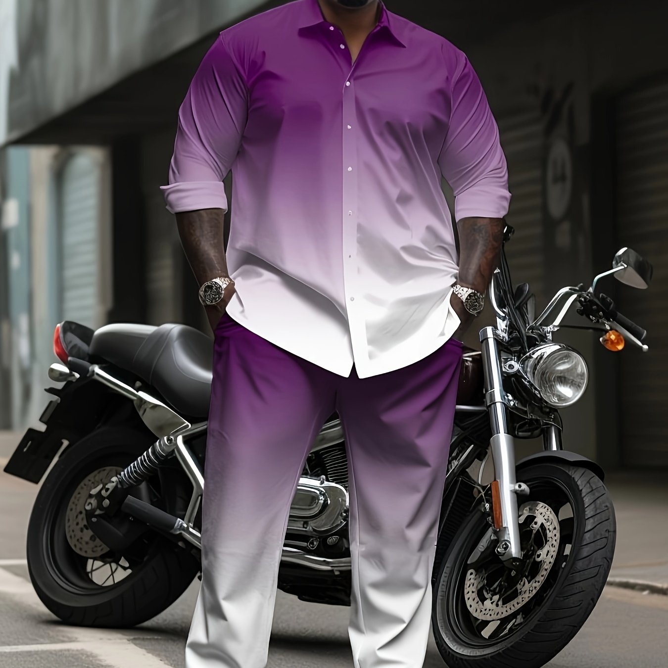 Plus Size Men's Knit Set Casual Striped Wave Pattern with Pockets Polyester Blend